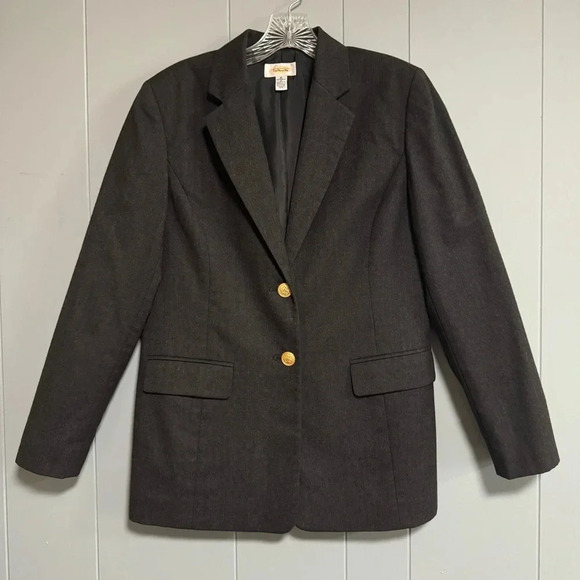 Talbots Jackets & Blazers - TALBOTS Vintage Charcoal Gray Classic Wool Blazer Gold Tone Buttons Size 8